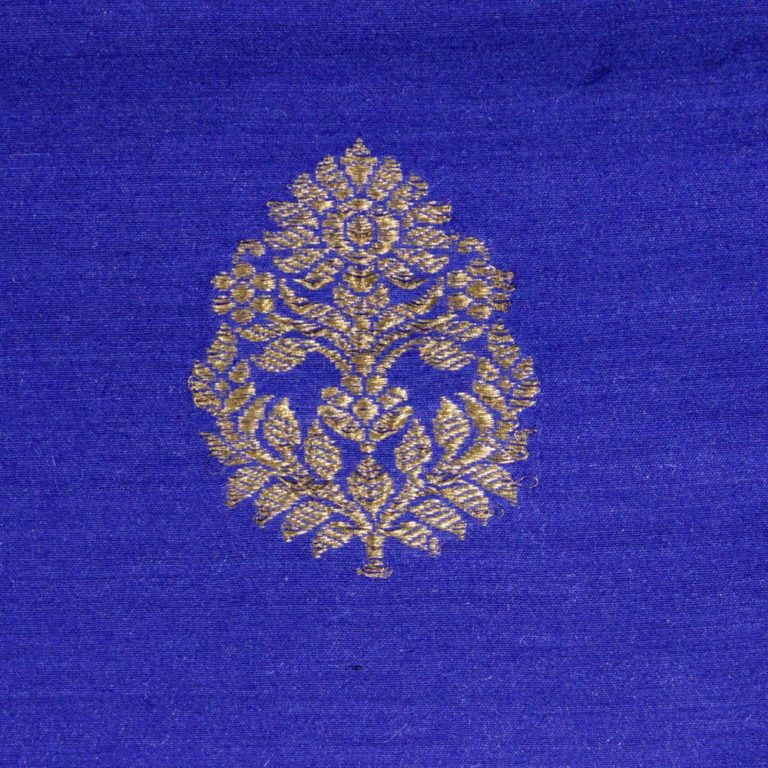 AS43958 Pure Banarasi Munga With Golden Floral Butti Cobalt Blue 1