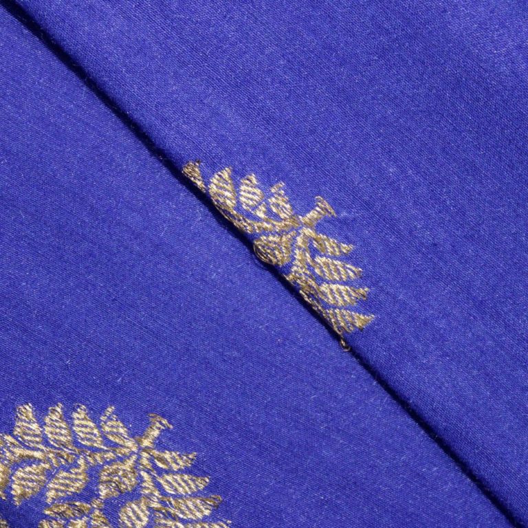 AS43958 Pure Banarasi Munga With Golden Floral Butti Cobalt Blue 2
