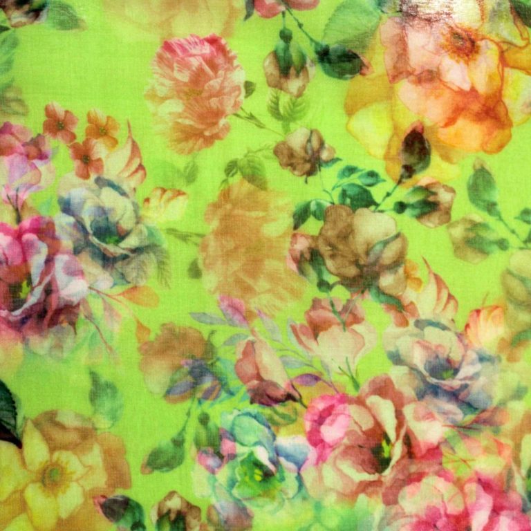 AS43974 Organza Prints With Multicolor Rose Print Lime Green 1