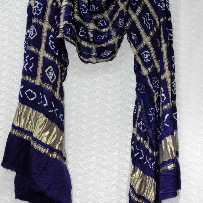 AS44180 Bandhni Garchola With Golden Checked Patterns Royal Blue 1
