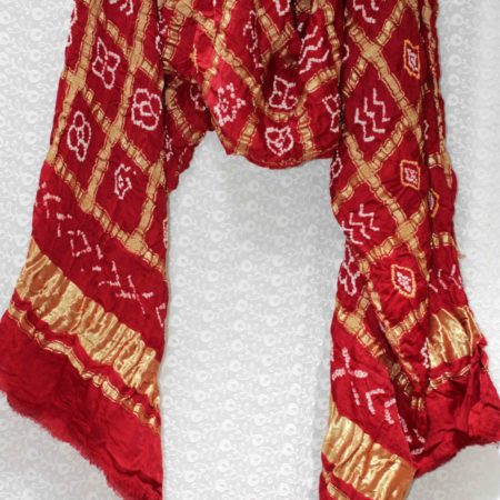 AS44186 Bandhni Garchola With Golden Checked Patterns Carmine Red 1