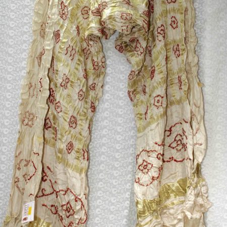 AS44188 Bandhni Garchola With Golden Checked Patterns White 1