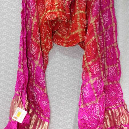 AS44189 Bandhni Garchola With Golden Checked Patterns Fuchsia Pink Red 1