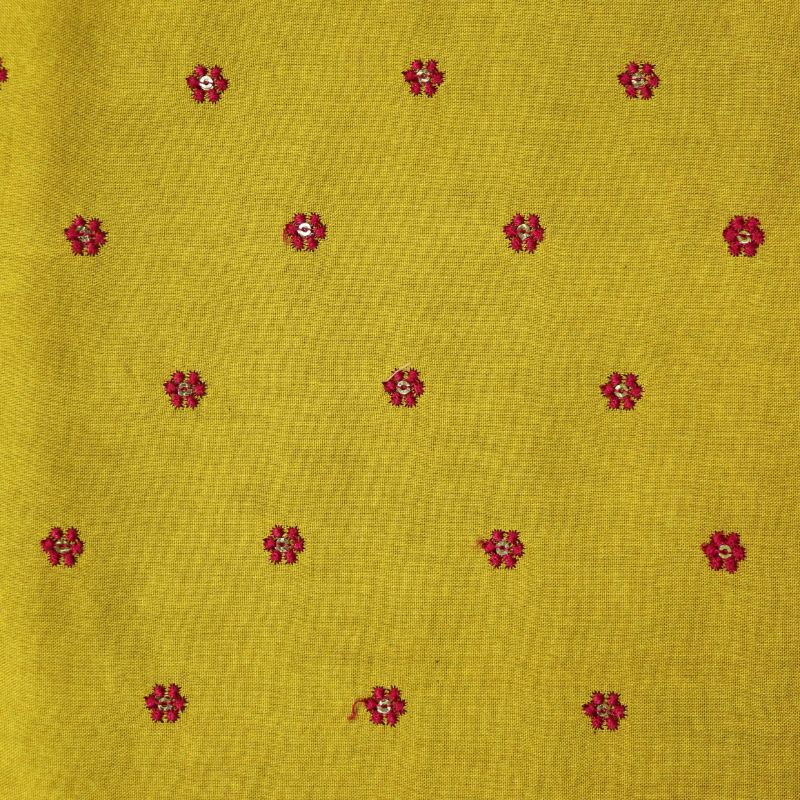 AS44380 Rayon Butti Embroidery With Red Floral Embroidery Corn Yellow 1