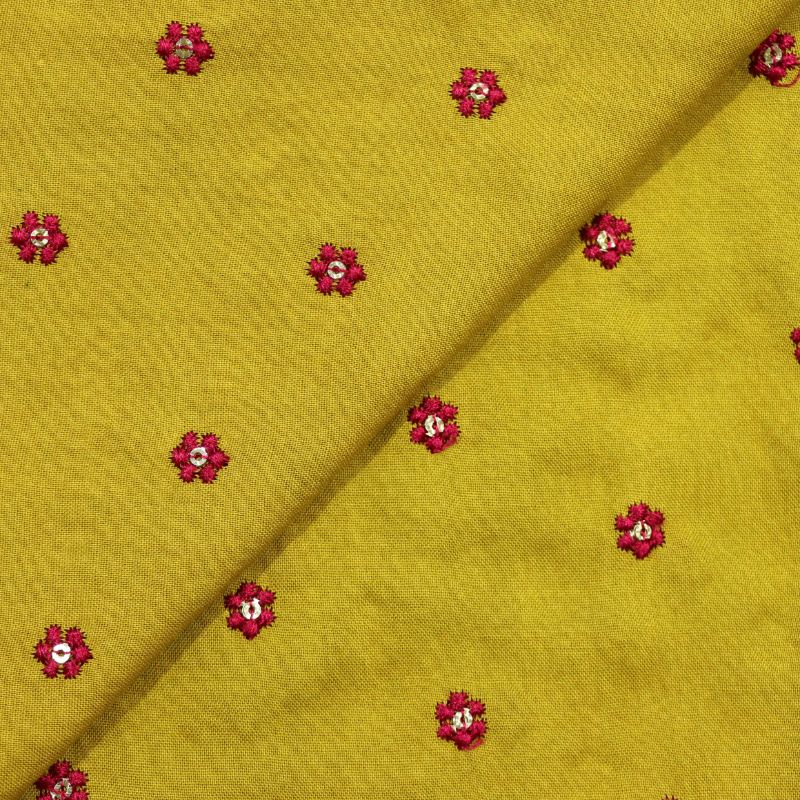 AS44380 Rayon Butti Embroidery With Red Floral Embroidery Corn Yellow 2