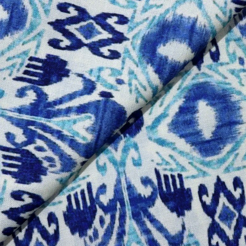 AS44411 Linen Prints With Navy Blue Patterns White 2