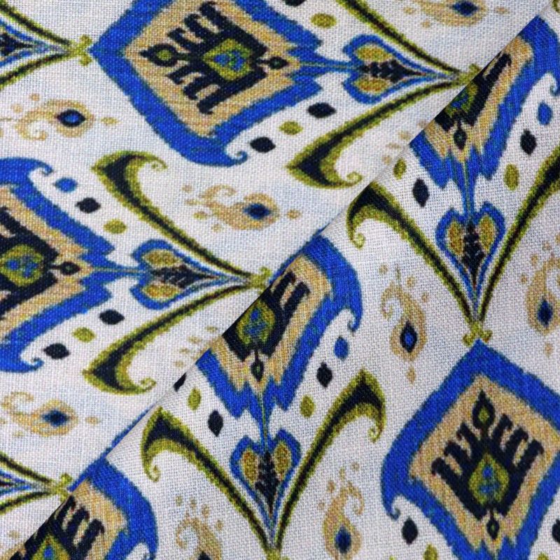 AS44412 Linen Prints With Blue Brown Patterns Cream 2