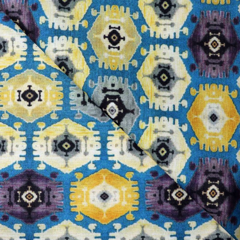 AS44417 Linen Print With White Yellow Hexagonal Patterns Sapphire Blue 2