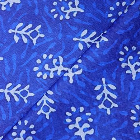 AS44431 Linen Prints With White Leafy Patterns Azure Blue 2