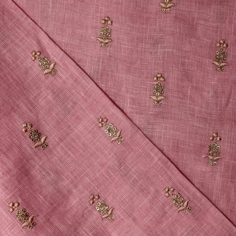 AS44451 Linen Embroidery With Little Floral Work Pink 2