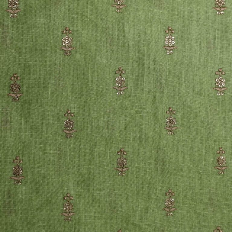 AS44452 Linen Embroidery With Little Floral Work Green 1