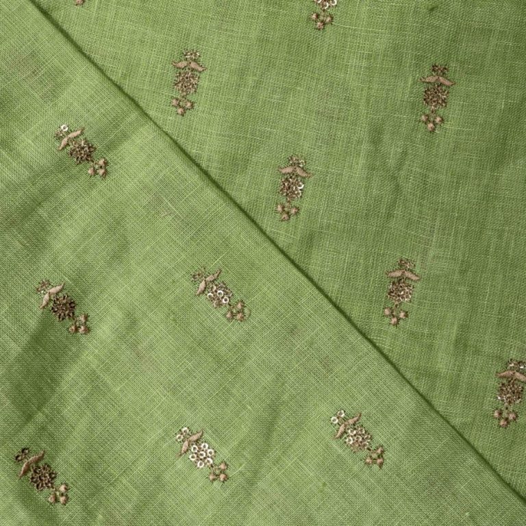 AS44452 Linen Embroidery With Little Floral Work Green 2