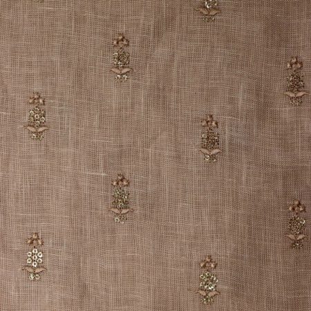 AS44454 Linen Embroidery With Little Floral Work Brown 1