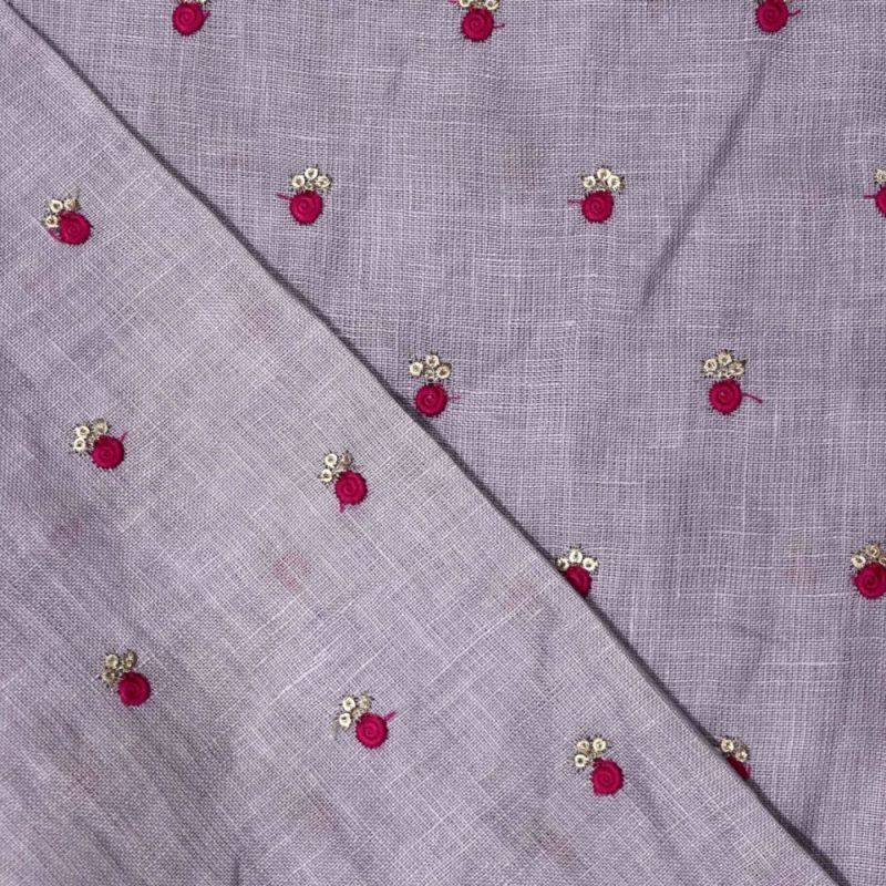 AS44456 Linen Embroidery Small Flowers Periwinkle Purple 2