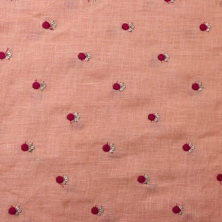 AS44457 Linen Embroidery Small Flowers Peach Pink 1
