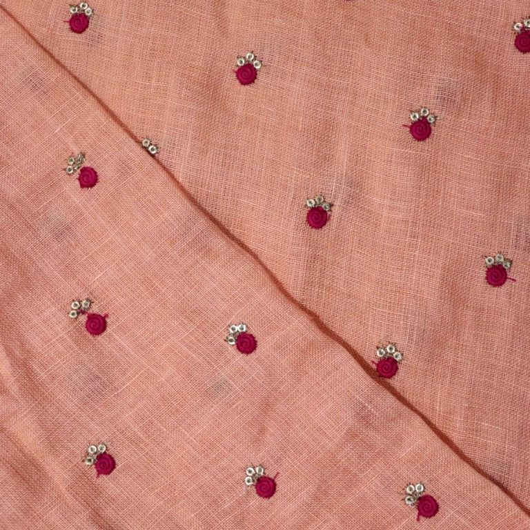 AS44457 Linen Embroidery Small Flowers Peach Pink 2