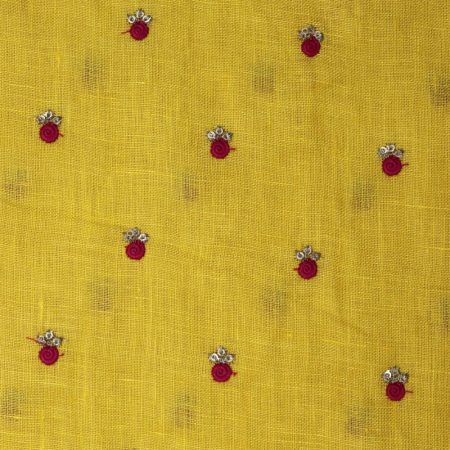 AS44459 Linen Embroidery Small Flowers Tuscan Sun Yellow 1