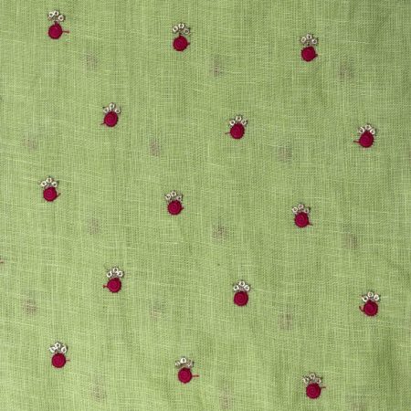 AS44464 Linen Embroidery Small Flowers Pistachio Green 1