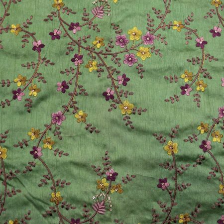 AS44545 Heavy Embroidery With Yellow Purple Floral Work Pistachio Green 1