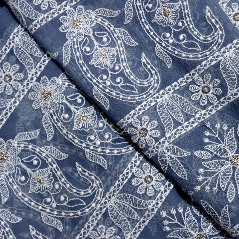 AS44591 Lucknowi With White Floral Work Navy Blue 3