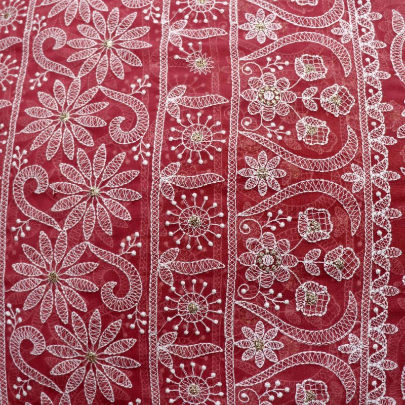 AS44594 Lucknowi With White Floral Work Rouge Pink 1