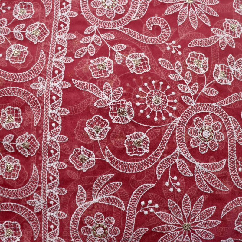 AS44594 Lucknowi With White Floral Work Rouge Pink 2