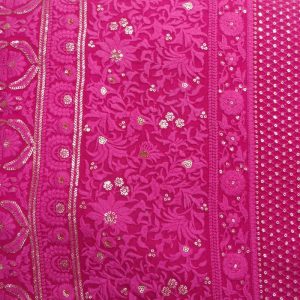 AS44603 Lucknowi With White And Yellow Tikki Work Fushcia Pink 1