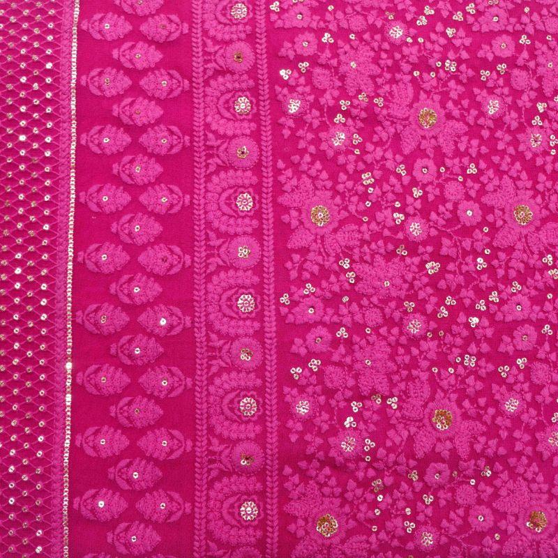 AS44603 Lucknowi With White And Yellow Tikki Work Fushcia Pink 2