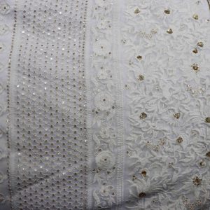 AS44622 Lucknowi With Floral Work And Golden Tikki Work Daman White 1