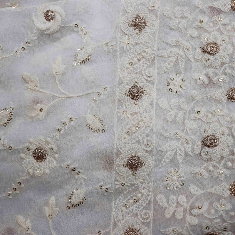 AS44623 Lucknowi With Brown And White Floral Work White 1