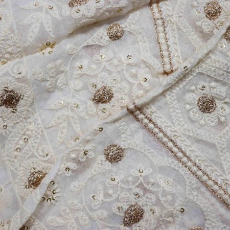 AS44623 Lucknowi With Brown And White Floral Work White 2