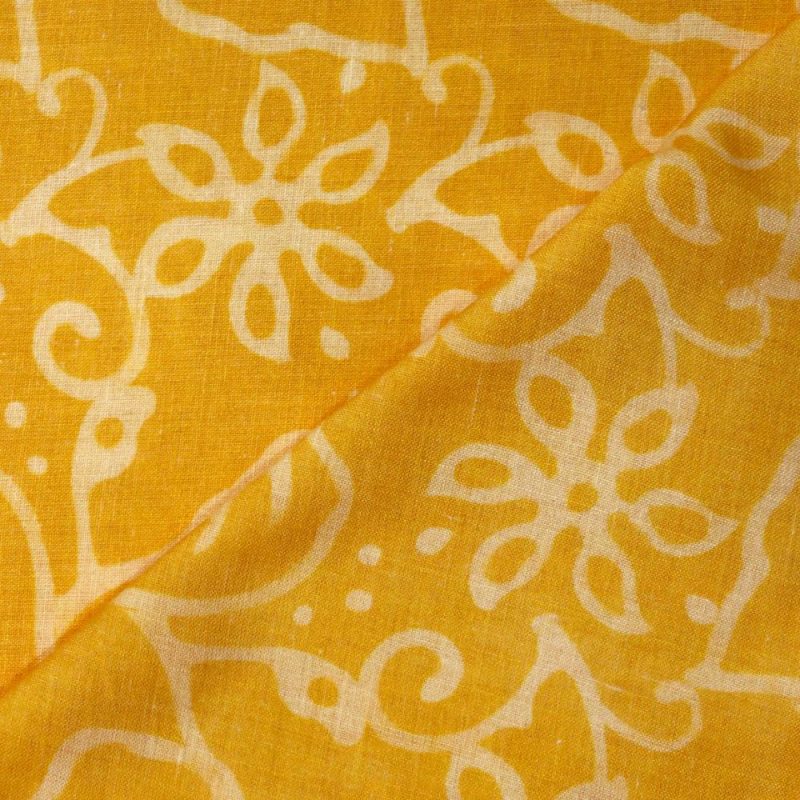 AS44747 Mal Cotton With White Floral Pattern Dandelion Yellow 2
