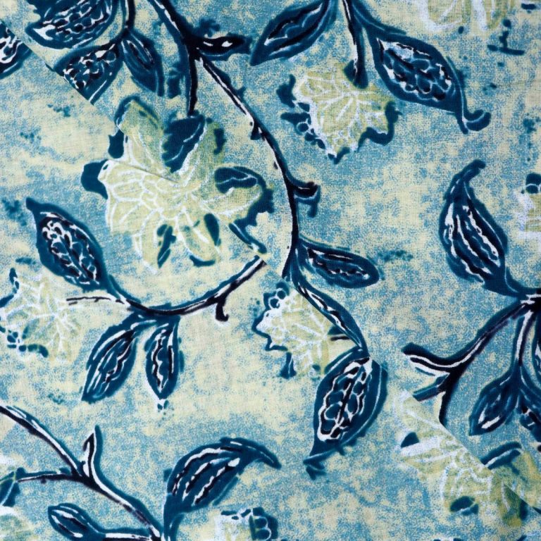 AS44985 Cotton Prints With Dark Blue Leaf Pattern Light Blue 2