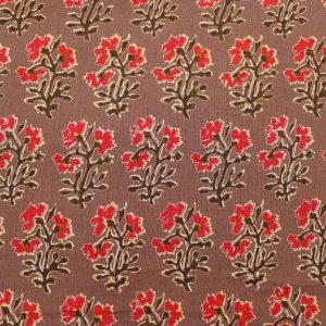 AS44990 Cotton Prints With Red Floral Pattern Chestnut Brown 1