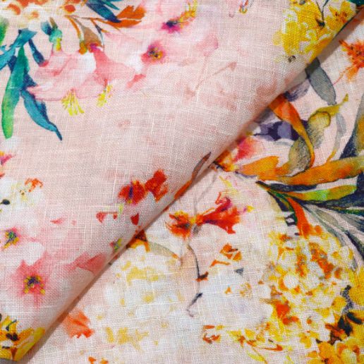 AS45069 Linen Prints With Multicolor Floral Print Light Pink 2