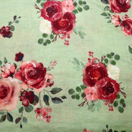 AS45073 Linen Prints With Red Rose Print Pistachio Green 1