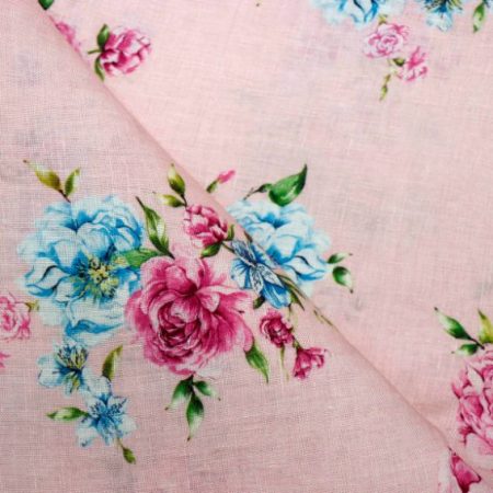AS45076 Linen Prints With Multicolor Rose Print Light Pink 2
