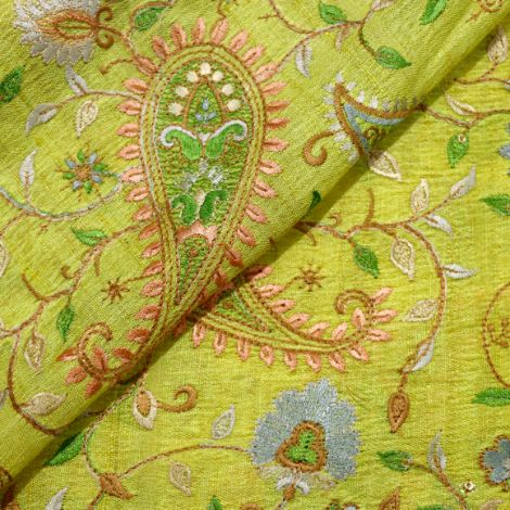 AS45087 Heavy Embroidery On Silk With Keri Design Lemon Yellow 2