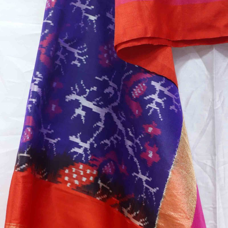 AS45310 Pure Patola Ikkat Weave Duppatta With Peacock Pattern Blue Red 2