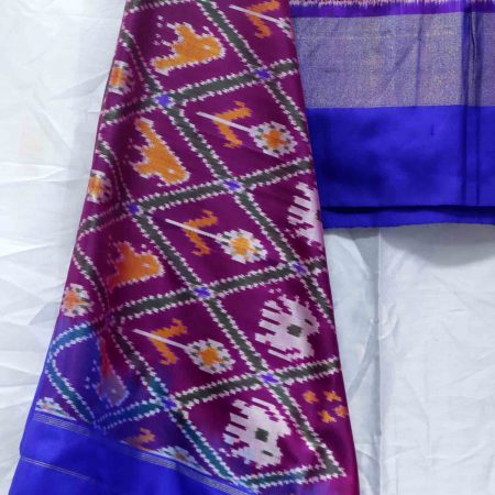 AS45314 Pure Patola Ikkat Weave Duppatta With Checked Pattern Purple Blue 2