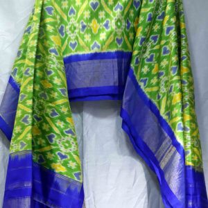 AS45316 Pure Patola Ikkat Weave Duppatta With Heart Pattern Green Blue 1