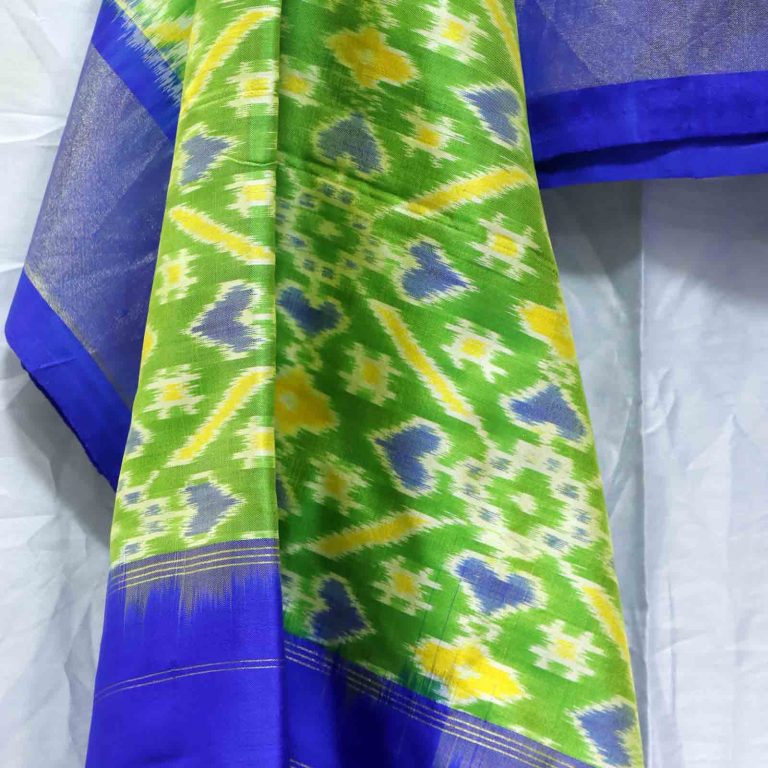 AS45316 Pure Patola Ikkat Weave Duppatta With Heart Pattern Green Blue 2