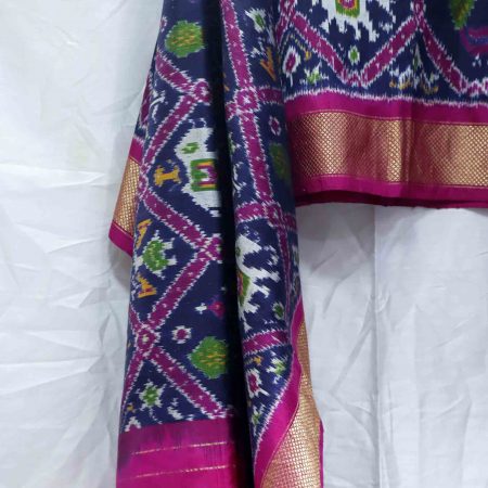 AS45320 Pure Patola Ikkat Weave Duppatta With Traditional Pattern Dark Blue 2
