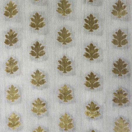 AS45324 Pure Dyeable Munga With Golden Leaf Pattern White 1