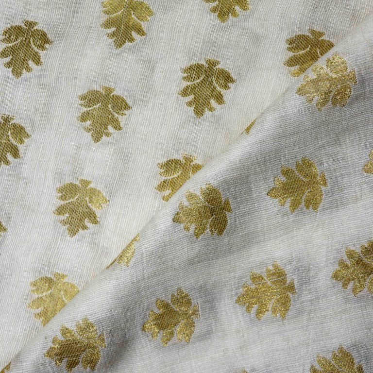 AS45324 Pure Dyeable Munga With Golden Leaf Pattern White 2