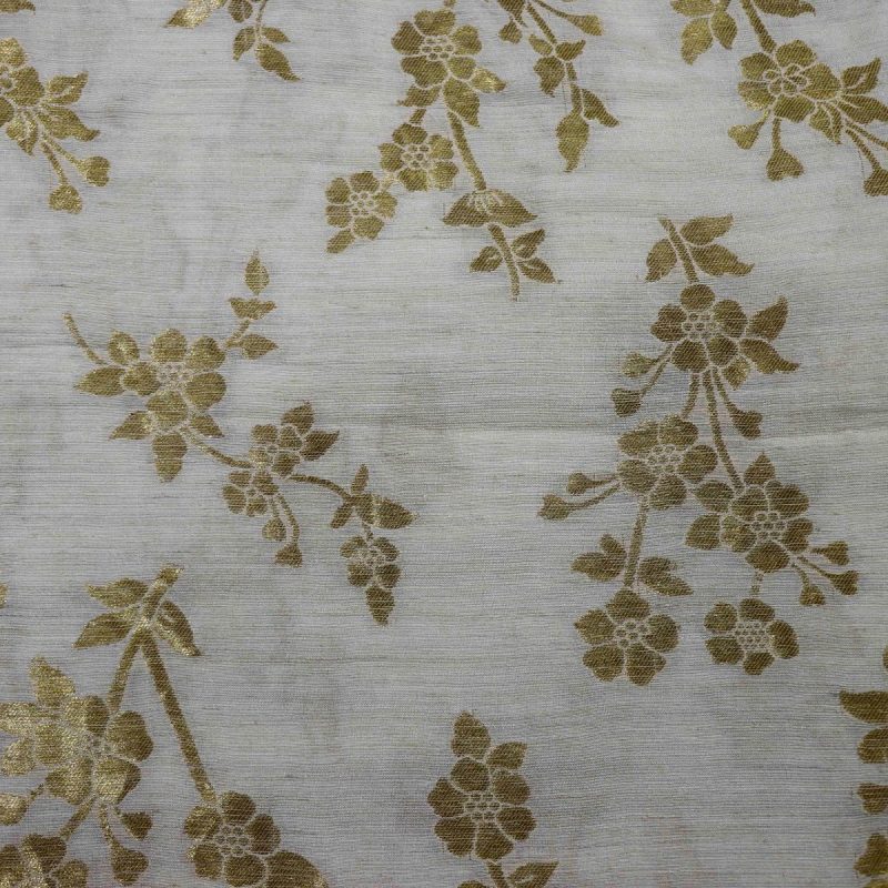 AS45325 Pure Dyeable Munga With Golden Flower Prints White 1