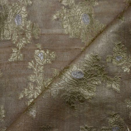 AS45329 Pure Dyeable Munga With Golden And White Flower Pattern Brown 2