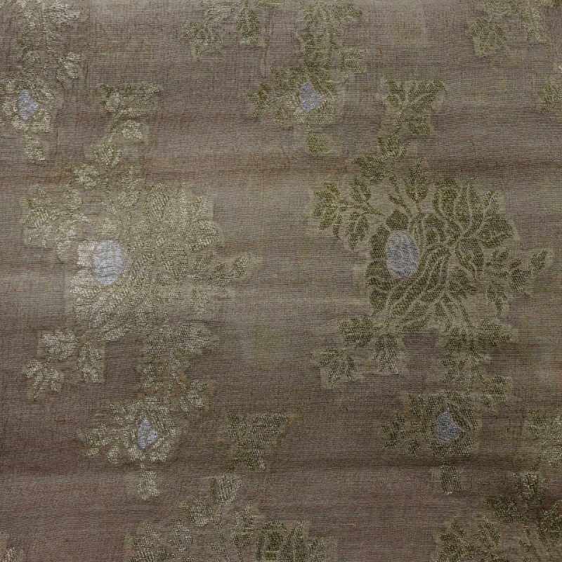 AS45330 Pure Dyeable Munga With Golden And White Flower Pattern Brown 1