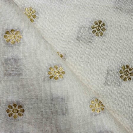 AS45334 Pure Dyeable Munga Golden Floral Pattern White 2