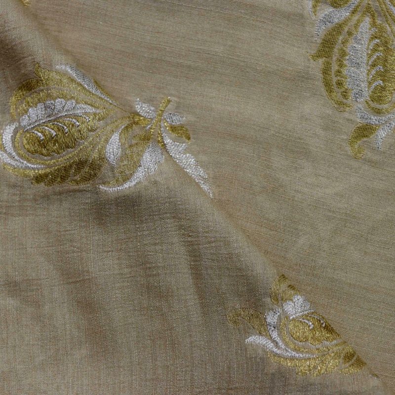 AS45338 Pure Dyeable Munga With Golden White Floral Pattern Cream 2